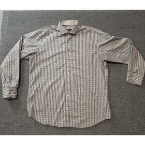 Bugatchi Classic Fit Mens XL Gray Geometric Button Front Dress Shirt